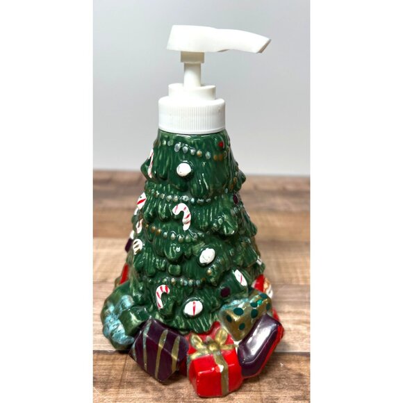 Ceramic Christmas Tree Soap/Lotion Dispenser With Holiday Themed Decorative Base - Picture 3 of 4